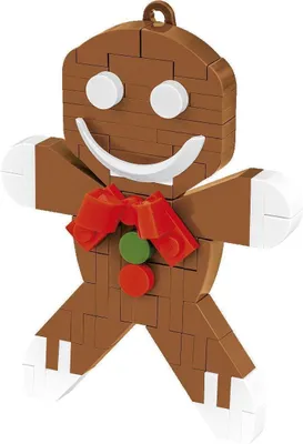 A gingerbread man figure made of building blocks.