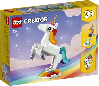 Produktbild von LEGO 31140 Creator 3in1 Magisches Einhorn Spielzeug, Seepferdchen, Pfau, Regenbogen-Einhorn-Tierfiguren, Geschenk für Mädchen und Jungen, baubares Spielzeug