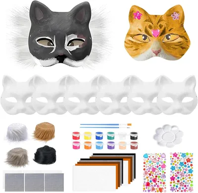 Productafbeelding van Therian mask doe-het-zelf set - Set van 6 - Kattenmaskers om te beschilderen - Doe-het-zelf papieren masker voor cosplay