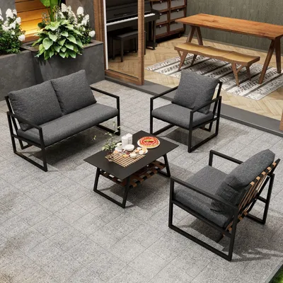Obrázek produktu pro Okwish zahradní lounge set konferenční stůl s úložnou vrstvou, odnímatelné sedací polštáře, černá
