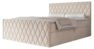Produktbild von Boxspringbett PONTI III 140x200 Rautenmuster Fußteil Bettkasten Bonellmatratze Cremeweiß