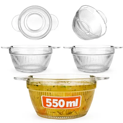 Image de KADAX Bol à soupe 550 ml, lot de 3, bol transparent pour soupes, tasse à soupe en verre, bol à soupe, bol en verre avec anses, assiette à soupe, lavable au lave-vaisselle