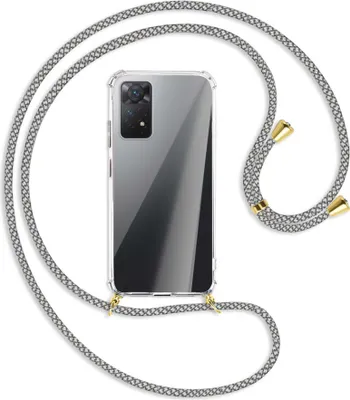 Produktbild von Handykette Backcover-Schutzhülle mit Band (Metall goldfarben) für Xiaomi Redmi Note 11 Pro 4G/5G (EU) - weiß/grau kariert