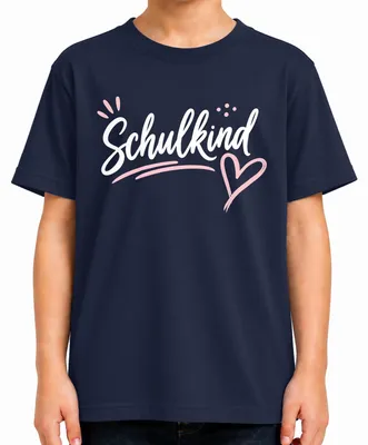 Produktbild von Schulkind Mädchen Einschulung Erster Schultag Herz Schulanfang Kinder T-Shirt, Navy, 116