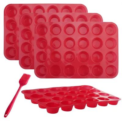 Mini-Muffin-Backform Silikon 4er-Set, 24 Mulden, BPA-frei, rot