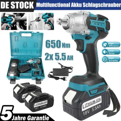 Produktbild von 650Nm 18VAkku Schlagschrauber mit 2X 5,5Ah Akku mit Ladegerät+Koffer Für Makita