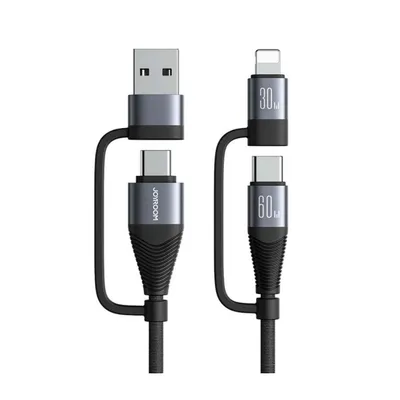 Immagine prodotto di Cavo Joyroom 4 in 1 da USB-A/USB-C a Lightning/USB-C 60 W PD, 1,2 m - Nero