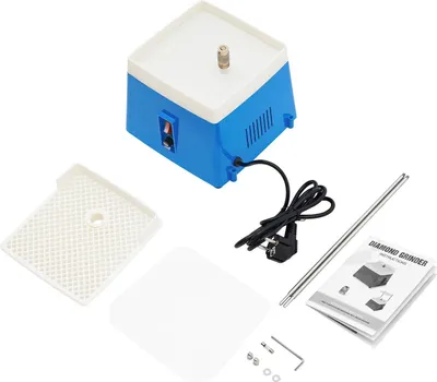 Zdjęcie produktu dla Mini szlifierka do szkła - urządzenie stołowe do polerowania krawędzi szkła - 65W, 220V - 4200 obr./min - tarcza diamentowa 1,59 cm - wtyczka EU - niebieska