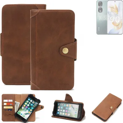 Produktbild von K-S-Trade Handyhülle kompatibel mit Honor 90 Schutz Hülle Walletcase Bookstyle Tasche Case Handytasche Wallet Flipcase Cover PolyurethanBraun (1x)