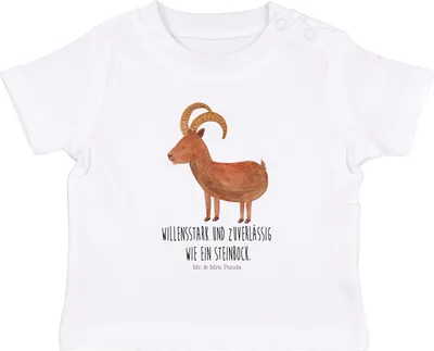 Produktbild von Mr. & Mrs. Panda Babyshirt Sternzeichen Steinbock 0. - 6. Monat - Weiß - Geschenk, Kinder Oberteil, Baby Kurzarmshirt, Ziege, Steinböcke, T-Shirt, , Organic Shirt
