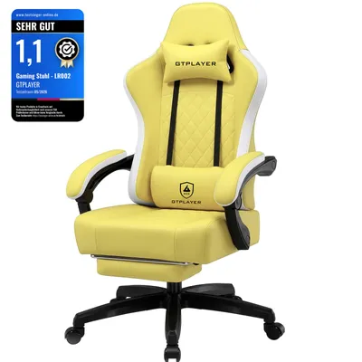 Produktbild von GTPLAYER Gaming Stuhl Ergonomischer Gaming Sessel Schreibtischstuhl Kunstleder, Federsitzkissen, Verbindungsarmlehnen und Fußstütze 150KG, GELB