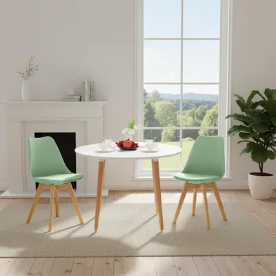 Obrázok produktu pre Jedálenský stôl s 2 stoličkami, biela farba, odtieň "krémová zelená", materiál: buk, rozmery: 100 cm