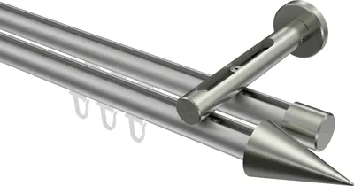 Produktbild von Interdeco Innenlaufstange / Gardinenstange mit Innenlauf Silbergrau / Edelstahl-Optik, Typ Siteno Savio (Kegel), 20 mm Ø 2-läufig, 120 cm
