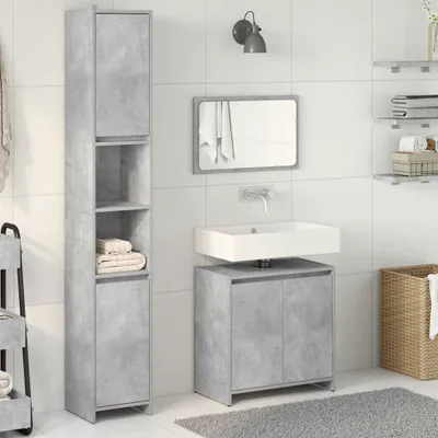 Produktbild von "im Sonderangebot" 3-tlg. Badmöbel-Set - CLORIS - Badezimmerschrank - schlichte Design - Betongrau Holzwerkstoff - NeuMöbel9103642