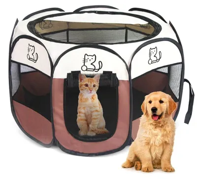 Immagine prodotto di Recinto per cuccioli pieghevole - 74 x 74 x 43 cm - Box per cani - Marrone - Con porte - Trasportabile