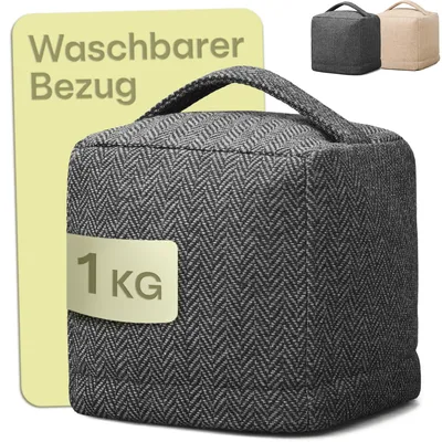 Produktbild von Praknu Türstopper Sack für Den Boden - Extra schwer 1Kg - mit Waschbarem Bezug, Tragegriff & Rutschfesten Pads - für Haus & Büro (Grau)