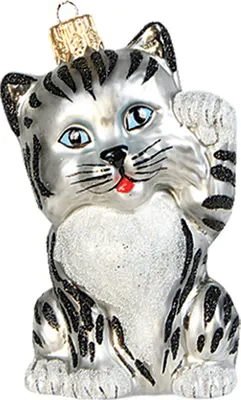 Produktbild von Christbaumschmuck Glas winkende Katze 8cm silber
