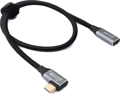 Produktbild von SYSTEM-S USB 3.1 Gen 2 Kabel 50 cm Typ C Stecker zu Buchse geflochten Winkel