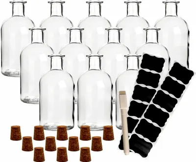 Produktbild von gouveo 12er Set Glasflaschen 250 ml Apotheker mit Spitz-Korken - Leere Flasche 0,25 l zum Befüllen - Für Likör, Schnaps, Öl, Essig