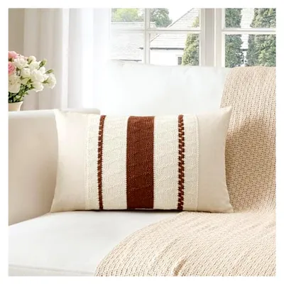Produktbild von 1 Stück Boho Kissenbezug aus Baumwolle und Sackleinen, dekorativer Bezug für Kissen im Boho-Stil (40x60 cm, Rost)