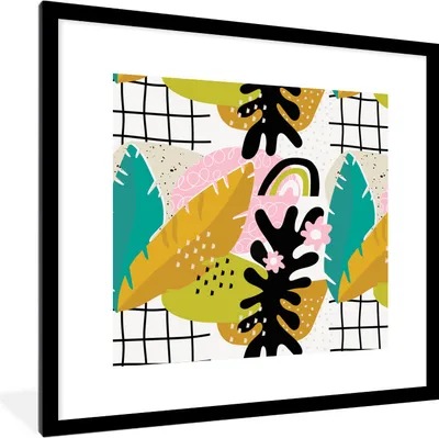 Produktbild von MuchoWow® MuchoWow® Gerahmtes Poster Blatt - Dschungel - Muster 40x40 cm - Poster mit zchwarzem Bilderrahmen - Poster - Plakat im Rahmen