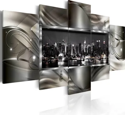 Produktbild von Modernes Wandbild c-A-0069-b-p (150x75) - 5 Teilig Bilder Fotografie auf Vlies Leinwand Foto Bild Dekoration Wand Bilder Kunstdruck ABSTRAKT NEW YORK NYC STADT NACHT PANORAMA