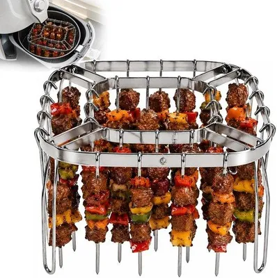Produktbild von Rierousy Grillrost für Heißluftfritteuse, Ofen, mit Spießen, 15,5 x 10 cm, Edelstahl