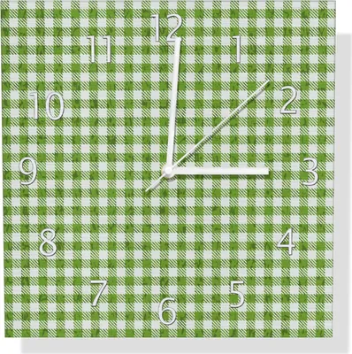 Produktbild von Wallario Design Wanduhr Muster einer Tischdecke in grün und weiß kariert aus Aluverbund, Größe 30 x 30 cm