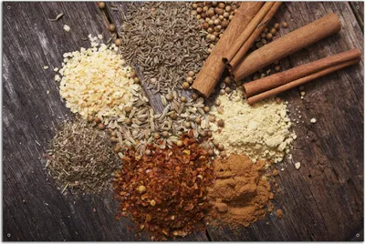 Produktbild von Wallario Outdoor-Poster für Garten oder Balkon, Motiv Aromatische trockene Gewürze in der Küche, in ca. 61 x 91,50 cm