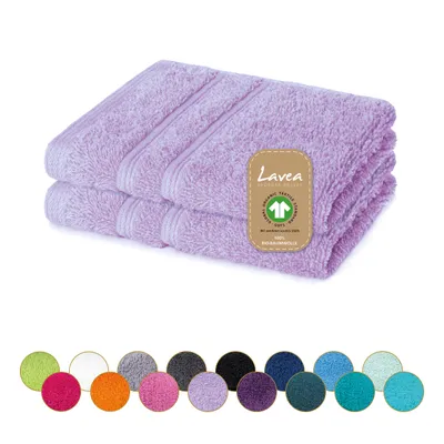 Produktbild von Lavea® Seiftuch 2er Set 30x30 cm, Waschlappen, 100% Baumwolle, Gästehandtücher, saugstark, waschbar, strapazierfähig, Frottierserie Bali - Flieder