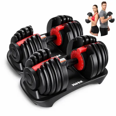 Produktbild von Kehot Verstellbare Hantel 24 kg Schwarz + Rot, 15 Gewichtsstufen verstellbar, Krafttraining für Zuhause, integriertes Siliziumstahlblech, mit Ständer