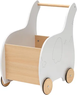 Productafbeelding van Houten 2-in-1-loopwagen en loophulp met speelgoedkist in olifantenvorm, voor kinderen vanaf 1 jaar, 32 x 48 x 56 cm (wit)