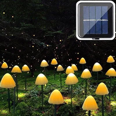 Produktbild von Solar-Power-Tischlampen-Formen wie Pilze-Wasserfest-8 Modi-5 Meter Kabel-Weiß