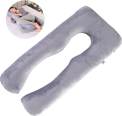 Produktbild von ele ELEOPTION Kojící polštář, těhotenský polštář, polštář ve tvaru U s pratelným sametovým potahem, 120 cm těhotenský polštář pro těhotné ženy Tmavě šedá barva