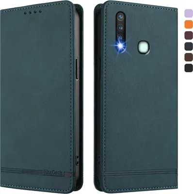Image de Etui pour Vivo Y19, étui rétro en cuirPolyuréthaneavec support et fentes pour cartes de crédit Vert