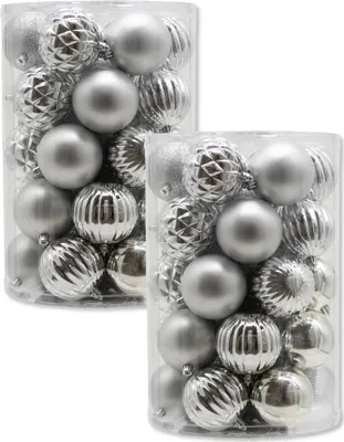 Produktbild von Kunststoff Weihnachtskugel silber 2 Sets - 68 Stück Ø 8cm Deko Kugel Christbaumschmuck Mix Glitzer Matt Gemustert Glänzend