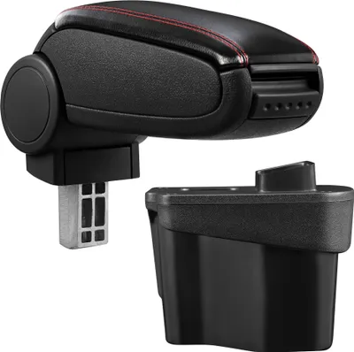 Produktbild von [pro.tec] Mittelarmlehne Passgenau für Kia Rio 3. Generation (Typ UB, seit 2011) - Armauflage mit Staufach - gepolstert - Kunst-Leder - schwarz mit roten Nähten