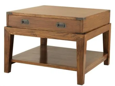 Produktbild von Casa Padrino Luxus Art Deco Designer Beistelltisch aus Eichenholz und Zink, Antik Eiche / Antik Messing, 67,5 x 67,5 x H. 50,5 cm