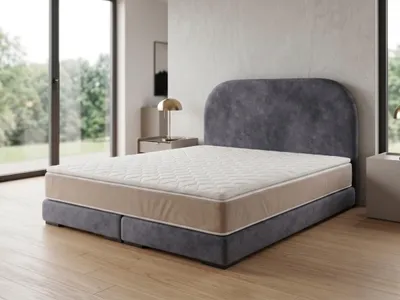 Produktbild von Polsterbett  LEON 1 mit Kopfteil, modernes gepolstertes Bett in 200 x 200 cm Farbe: Grau