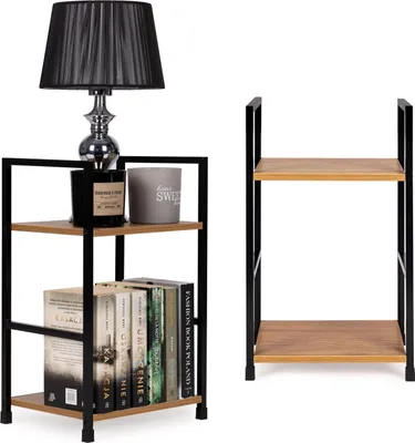 Zdjęcie produktu dla Nowoczesny regał drewniany, stolik nocny z 2 półkami, LOFT