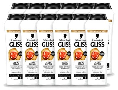 Productafbeelding van 12 flessen Schwarzkopf Gliss Total Repair shampoo voor intensieve haarverzorging, 250 ml - voordeelverpakking - 12 stuks