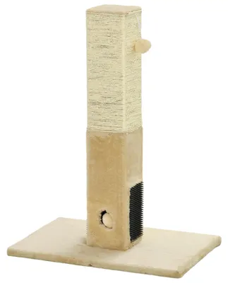Produktbild von PawHut Kratzstamm, 79cm Kratzsäule mit Fellbürsten, Jute-Katzenkratzbaum Beige