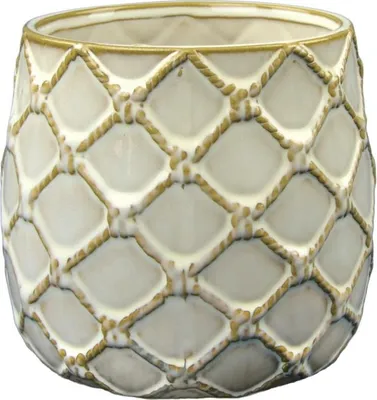 Immagine prodotto di Copri-vaso in Vetroceramica, 15 cm, smaltato bianco crema, con motivo a rilievo vintage marocchino, senza foro di drenaggio, 1 pezzo