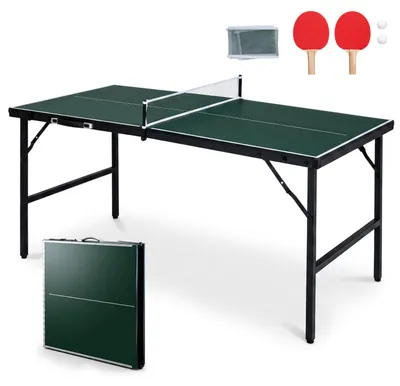 Immagine prodotto di KOMFOTTEU, mini tavolo da ping pong pieghevole, tavolo da ping pong resistente alle intemperie completo di rete, racchette e palline, ideale per interni ed esterni