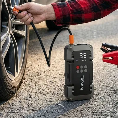 Produktbild von Leistungsstarke 2in1 Kfz-Starthilfe und Kompressor – Zuverlässige 18.000mAh Powerbank mit integrierter 150 PSI Luftpumpe, LCD Display