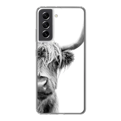 Produktbild von MuchoWow® Handyhülle Schutzhülle Hülle für Samsung Galaxy S21 FE Schottischer Highlander - Tiere - Schwarz - Weiß Silikon Softcase Handy Hülle - Mobiltelefonhülle