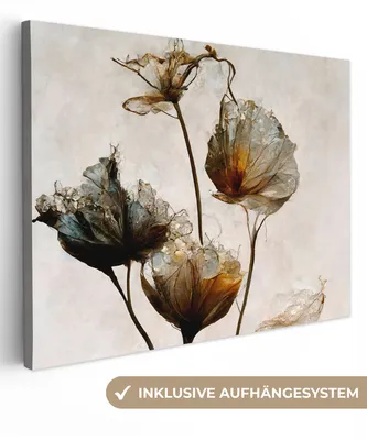 Produktbild von MuchoWow® - Leinwandbilder - Vintage - Blumen - Pflanzen - Abstrakt, Wandbild, Wanddeko Bilder Wohnzimmer, 80x60 cm