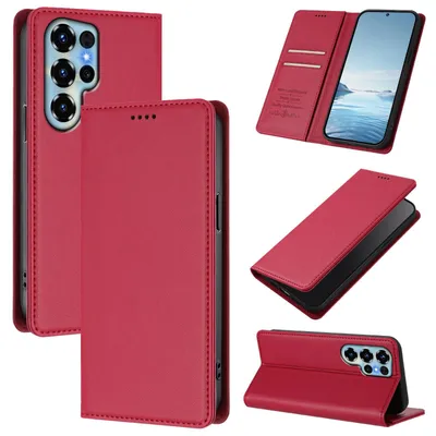 Produktbild von Handyhülle für Oukitel C68, Kunstleder Klapphülle Stoßfeste Magnetische Hülle mit Ständer Rot