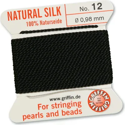 Produktbild von Perlseide Natur schwarz Nr-12-0,98mm - 2m / 1 Nadel
