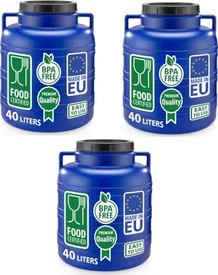 Produktbild von 3er Set Weithalsfass Sauerkrautfass Fasssilage Regen Fass Gepäcktonne Camping 40 Liter mit Deckel blau